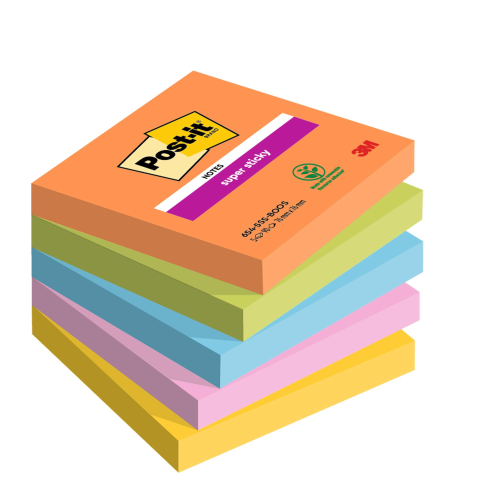 3M POST-IT SUPER STICKY BOOST BLOCCHETTO 90 FOGLI 76X76 mm COLORI ASSORTITI CONF 5 Pz.
